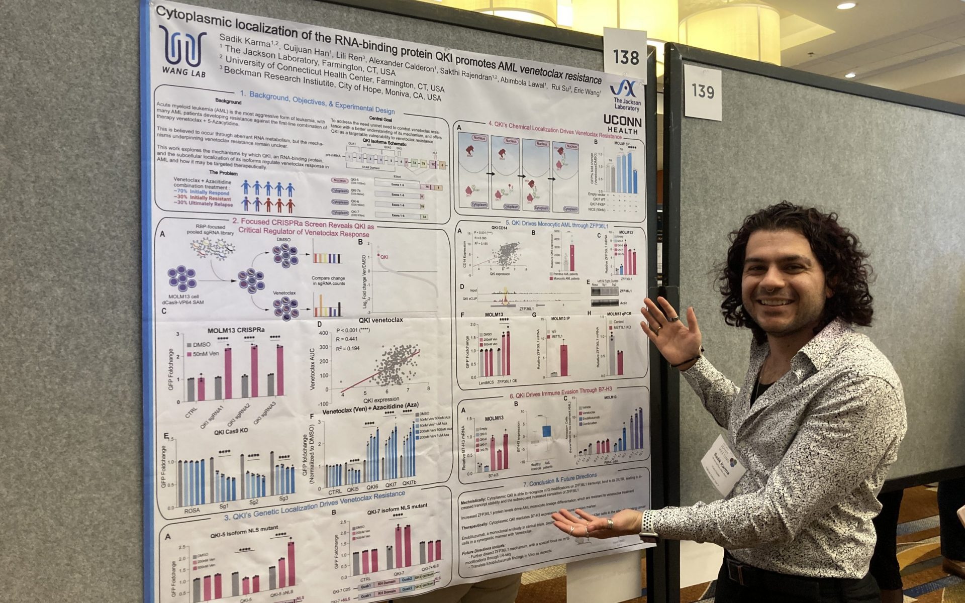 UConn MD/PhD student Sadik Karma presenting his work on AML in the Wang Lab (JAX) at the 2025 joint AAP/ASCI/APSA Conference in Chicago.